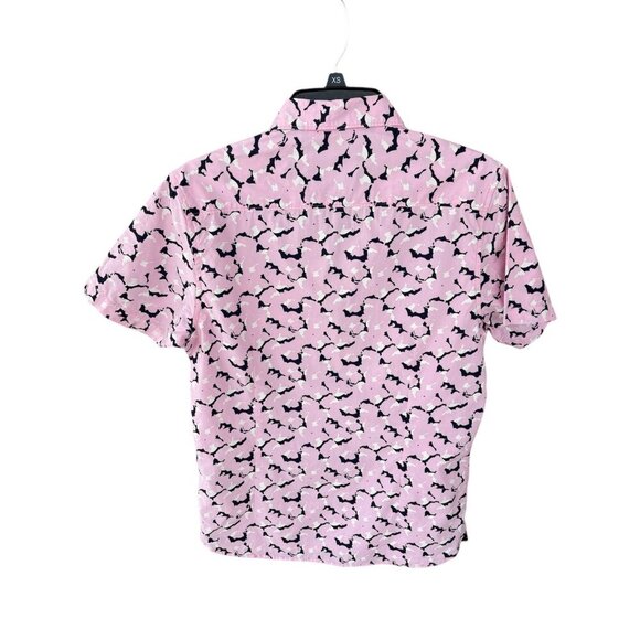 Acreoss the pond Mens Pink Short Sleeve Shirt With Abstract Print Size S - Picture 3 of 6